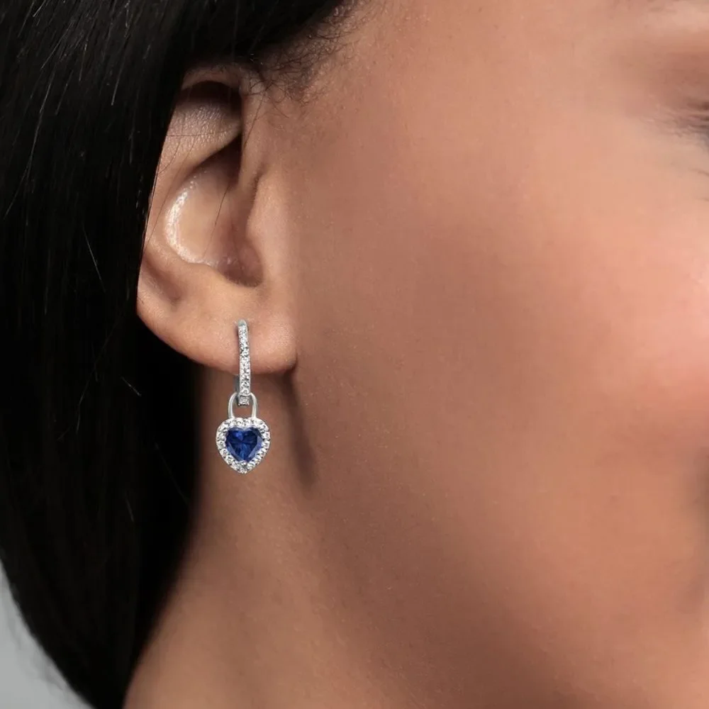925 Sterling Silver 2.10 Cttw Blue Sapphire and White Sapphire Heart Earrings